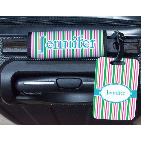 Grosgrain Stripe Metal Luggage Tag & Handle Wrap - In Context