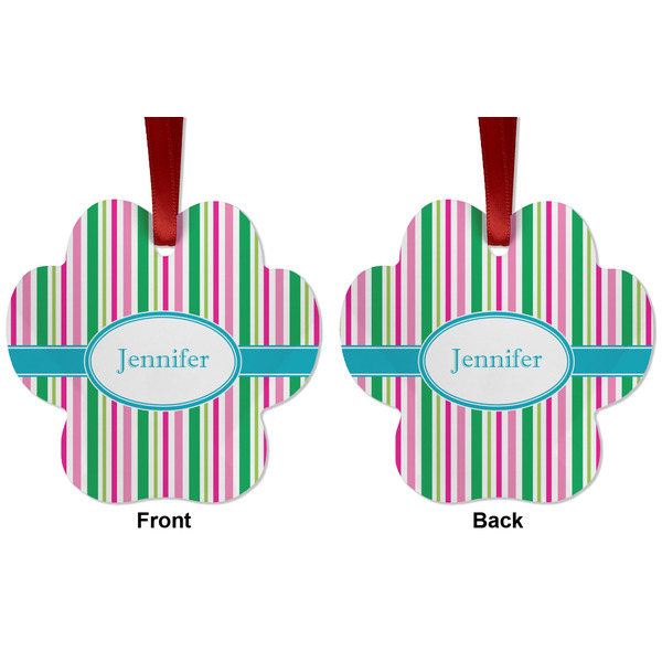 Grosgrain Stripe Metal Paw Ornament - Front and Back