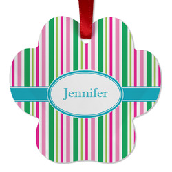 Grosgrain Stripe Metal Paw Ornament - Double Sided w/ Name or Text