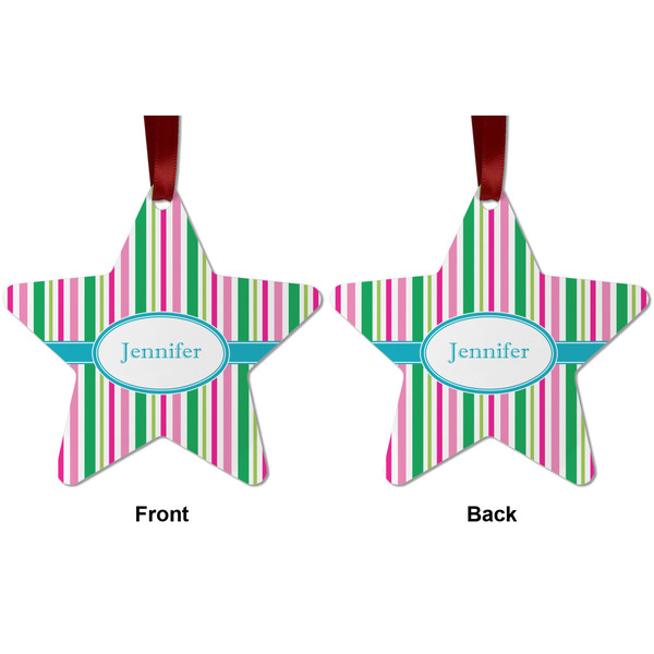 Grosgrain Stripe Metal Star Ornament - Front and Back