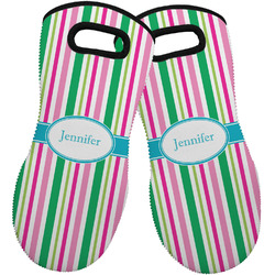 Grosgrain Stripe Neoprene Oven Mitts - Set of 2 w/ Name or Text