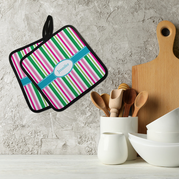 Grosgrain Stripe Neoprene Pot Holder - Set of 2  LIFESTYLE