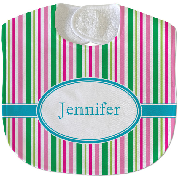 Custom Grosgrain Stripe Velour Baby Bib w/ Name or Text