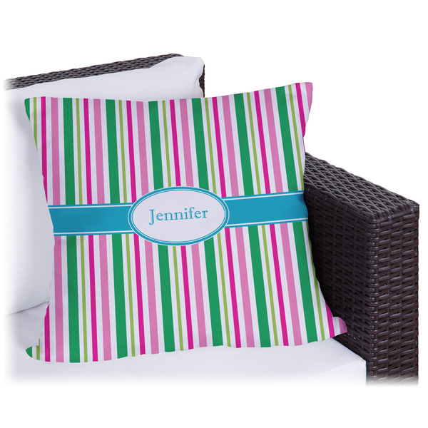 Custom Grosgrain Stripe Outdoor Pillow (Personalized)