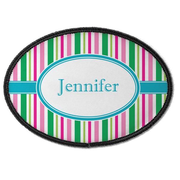 Custom Grosgrain Stripe Iron On Oval Patch w/ Name or Text
