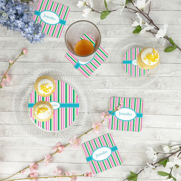 Grosgrain Stripe Paper Coasters - In Context