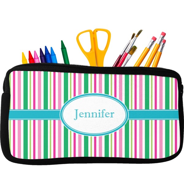 Custom Grosgrain Stripe Neoprene Pencil Case - Small w/ Name or Text