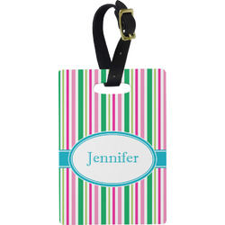 Grosgrain Stripe Plastic Luggage Tag - Rectangular w/ Name or Text