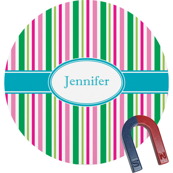 Custom Grosgrain Stripe Round Fridge Magnet (Personalized)
