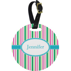 Grosgrain Stripe Plastic Luggage Tag - Round (Personalized)