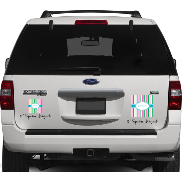 Grosgrain Stripe Personalized Square Car Magnets on Ford Explorer