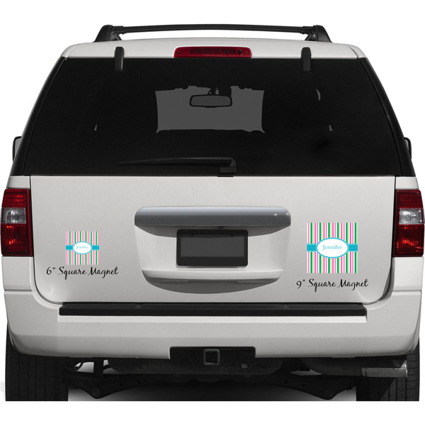 Grosgrain Stripe Personalized Square Car Magnets on Ford Explorer