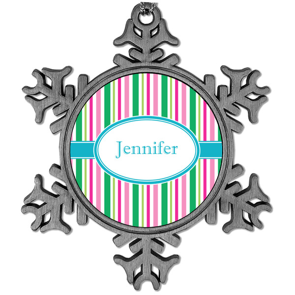 Custom Grosgrain Stripe Vintage Snowflake Ornament (Personalized)