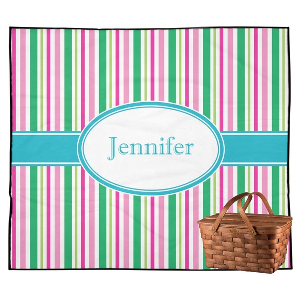 Custom Grosgrain Stripe Outdoor Picnic Blanket (Personalized)