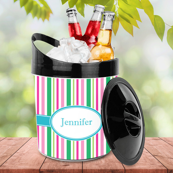 Grosgrain Stripe Plastic Ice Bucket - LIFESTYLE