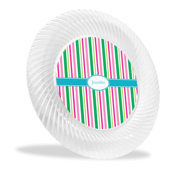 Custom Grosgrain Stripe Plastic Party Dinner Plates - 10" (Personalized)