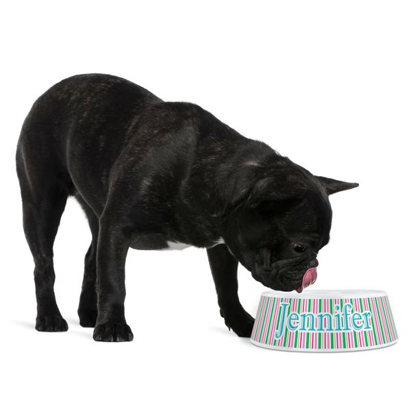 Grosgrain Stripe Plastic Pet Bowls - Medium - LIFESTYLE