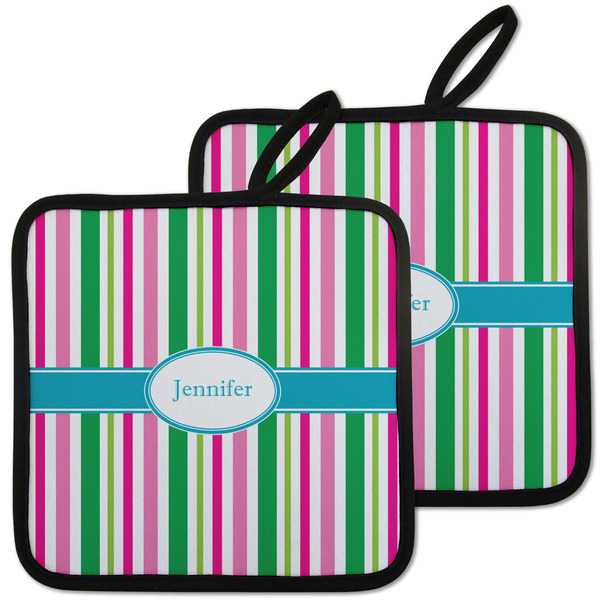 Custom Grosgrain Stripe Pot Holders - Set of 2 w/ Name or Text
