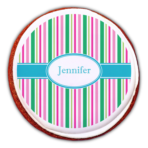 Grosgrain Stripe Printed Icing Circle - Large - On Cookie