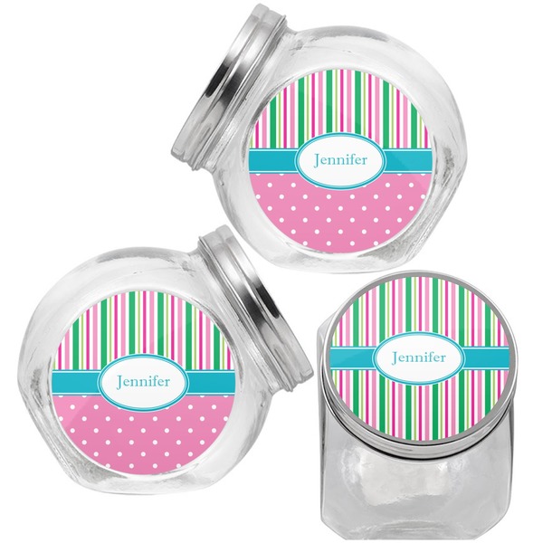 Grosgrain Stripe Puppy Treat Jar - Top Left Right