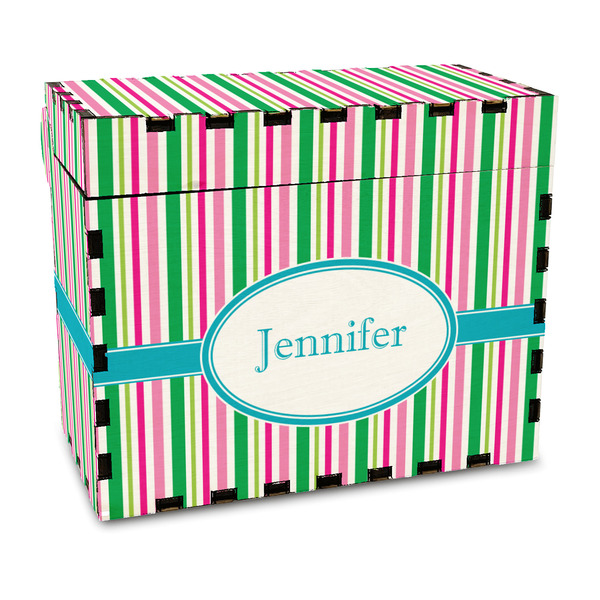 Custom Grosgrain Stripe Wood Recipe Box - Full Color Print (Personalized)