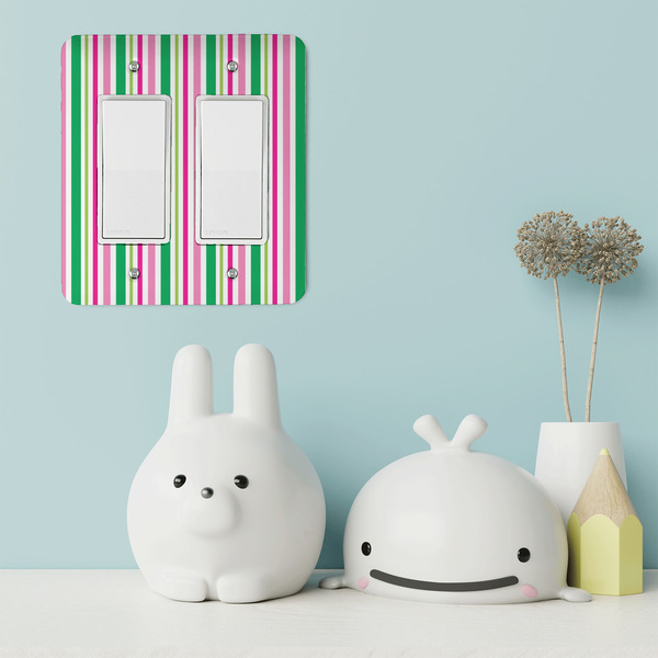 Grosgrain Stripe Rocker Light Switch Covers - Double - IN CONTEXT