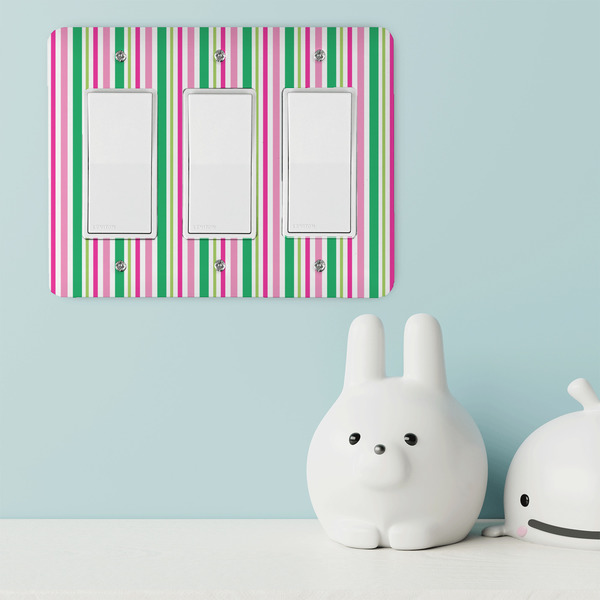 Grosgrain Stripe Rocker Light Switch Covers - Triple - IN CONTEXT