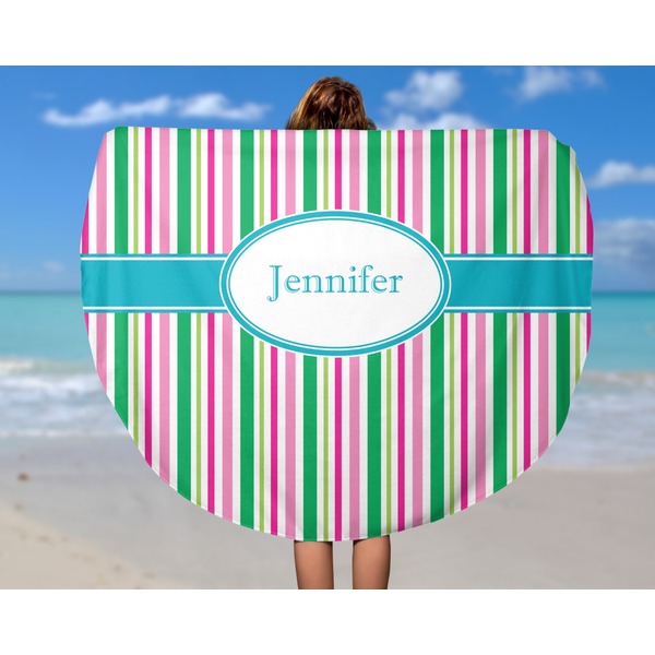 Grosgrain Stripe Round Beach Towel - In Use