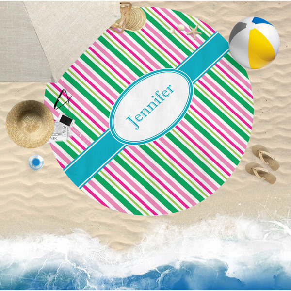 Grosgrain Stripe Round Beach Towel Lifestyle