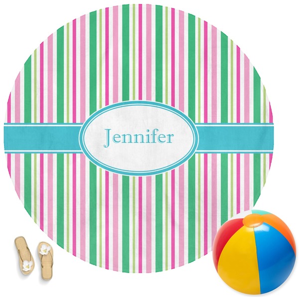 Custom Grosgrain Stripe Round Beach Towel (Personalized)
