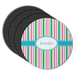 Grosgrain Stripe Round Rubber Backed Coasters - Set of 4 (Personalized)