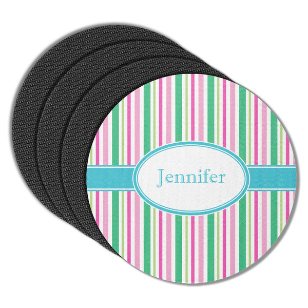 Custom Grosgrain Stripe Round Rubber Backed Coasters - Set of 4 (Personalized)