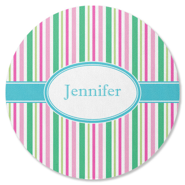 Custom Grosgrain Stripe Round Rubber Backed Coaster (Personalized)