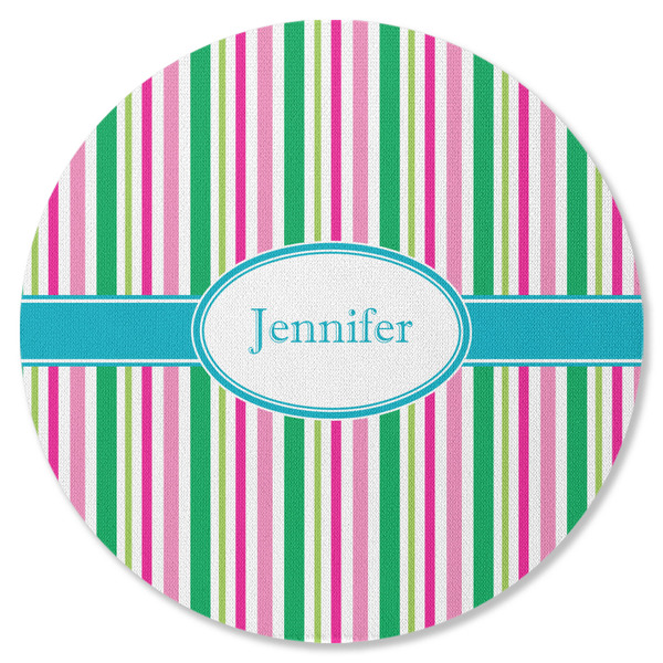 Custom Grosgrain Stripe Round Rubber Backed Coaster (Personalized)