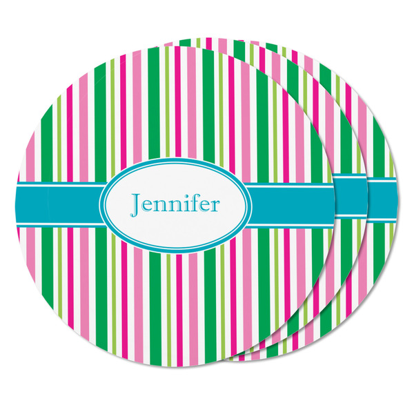 Grosgrain Stripe Round Fridge Magnet - THREE