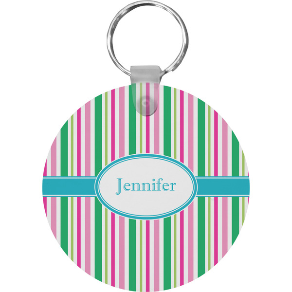 Custom Grosgrain Stripe Round Plastic Keychain (Personalized)