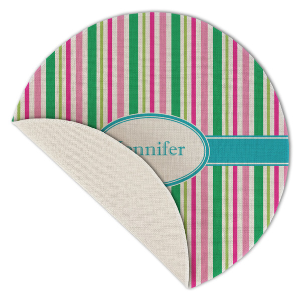 Grosgrain Stripe Round Linen Placemats - Front (folded corner single sided)