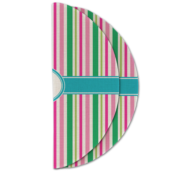 Grosgrain Stripe Round Linen Placemats - HALF FOLDED (double sided)