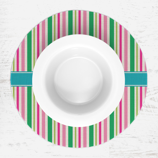 Grosgrain Stripe Round Linen Placemats - LIFESTYLE (single)