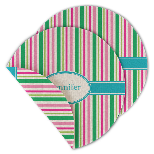 Grosgrain Stripe Round Linen Placemats - MAIN (Double-Sided)