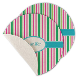 Grosgrain Stripe Round Linen Placemat - Single Sided - Set of 4 (Personalized)