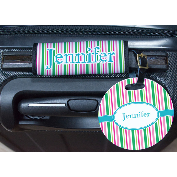 Grosgrain Stripe Round Luggage Tag & Handle Wrap - In Context
