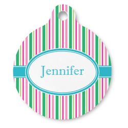 Grosgrain Stripe Round Pet ID Tag - Large (Personalized)