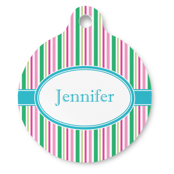 Custom Grosgrain Stripe Round Pet ID Tag - Large (Personalized)