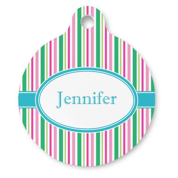 Custom Grosgrain Stripe Round Pet ID Tag (Personalized)