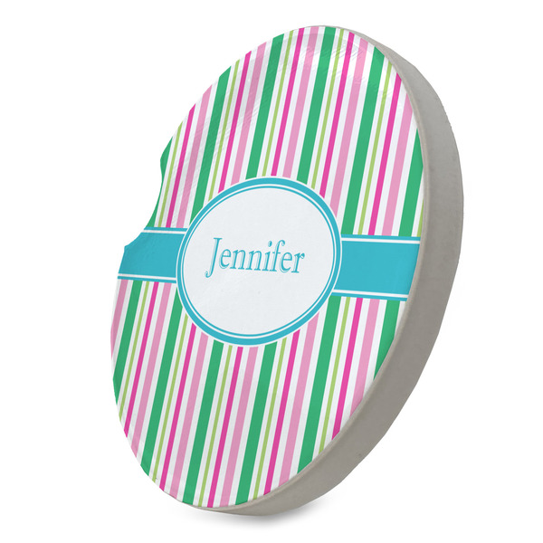 Grosgrain Stripe Sandstone Car Coaster - STANDING ANGLE