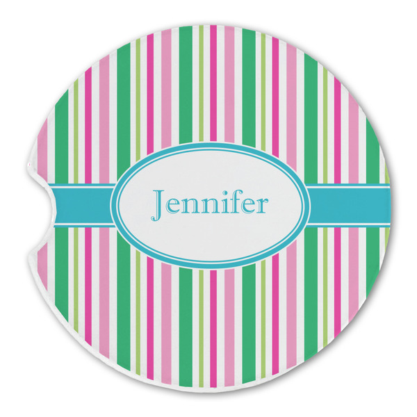 Custom Grosgrain Stripe Sandstone Car Coaster - Single (Personalized)