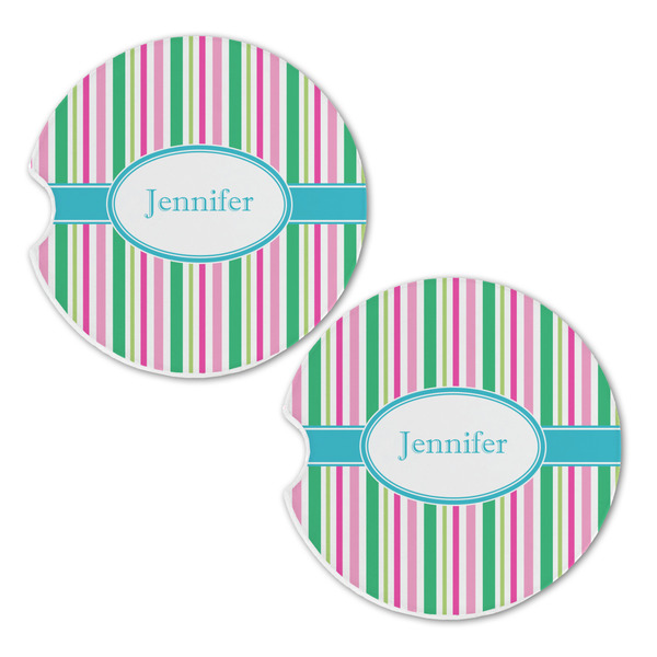 Grosgrain Stripe Sandstone Car Coasters - Set of 2