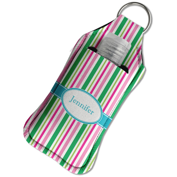 Grosgrain Stripe Sanitizer Holder Keychain - Large in Case