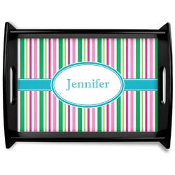 Grosgrain Stripe Black Wooden Tray - Large (Personalized)